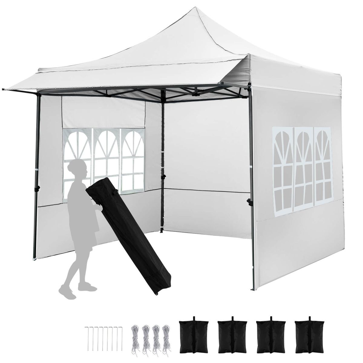 Photos - Tent Costway 10 x 10 FT Pop up Canopy  with Sidewalls and Awning - White HCST09892 
