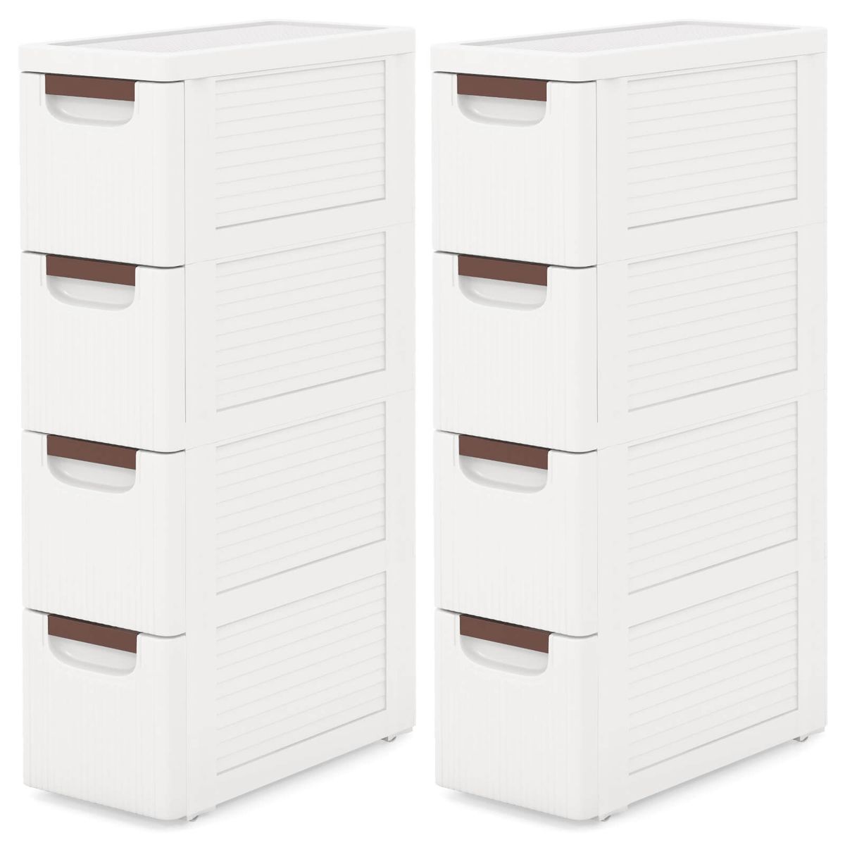 4-Drawer Narrow Rolling Storage Cabinet with Pull Handles - White-2