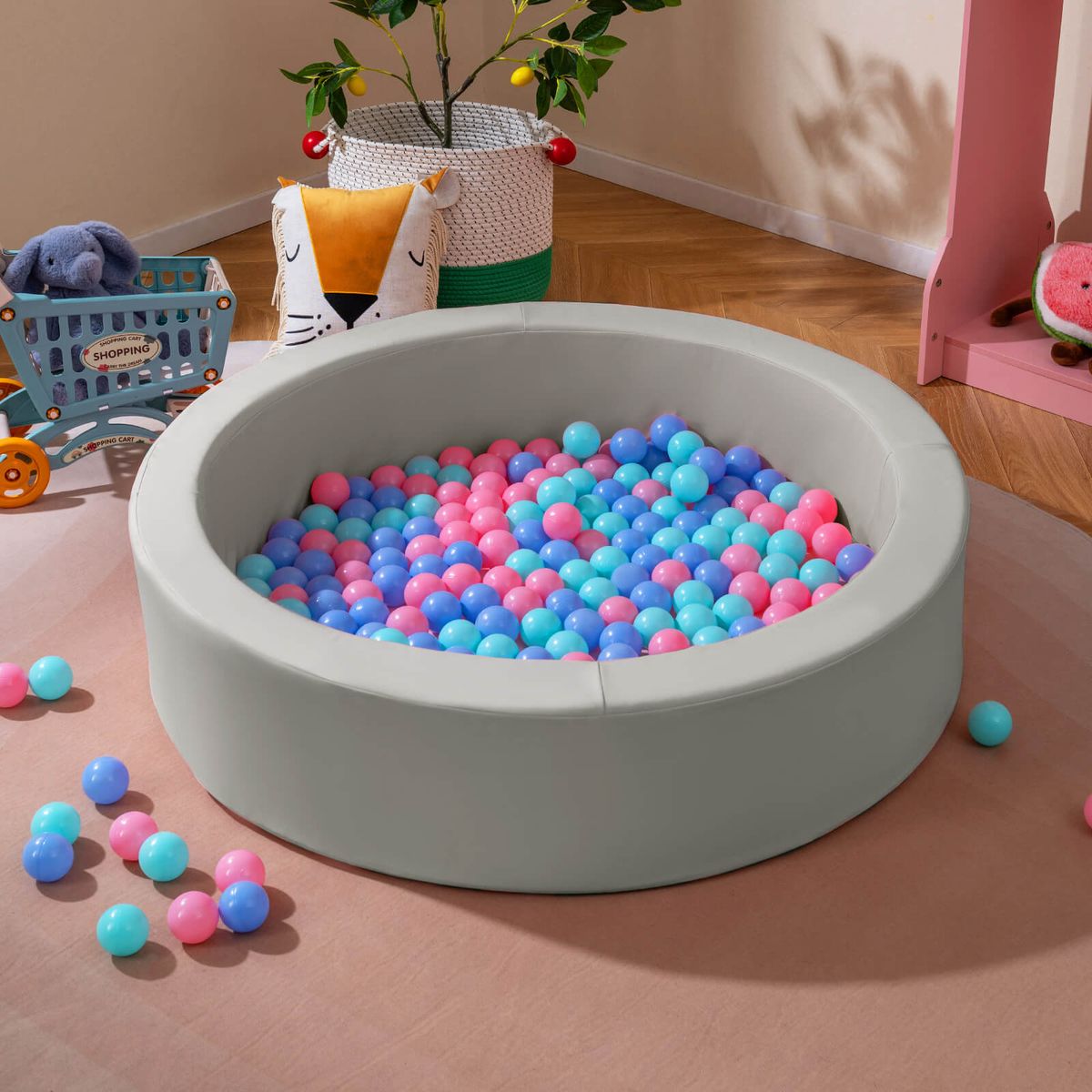 42.5" Round Foam Ball Pit with 200 Ocean Balls - Gray