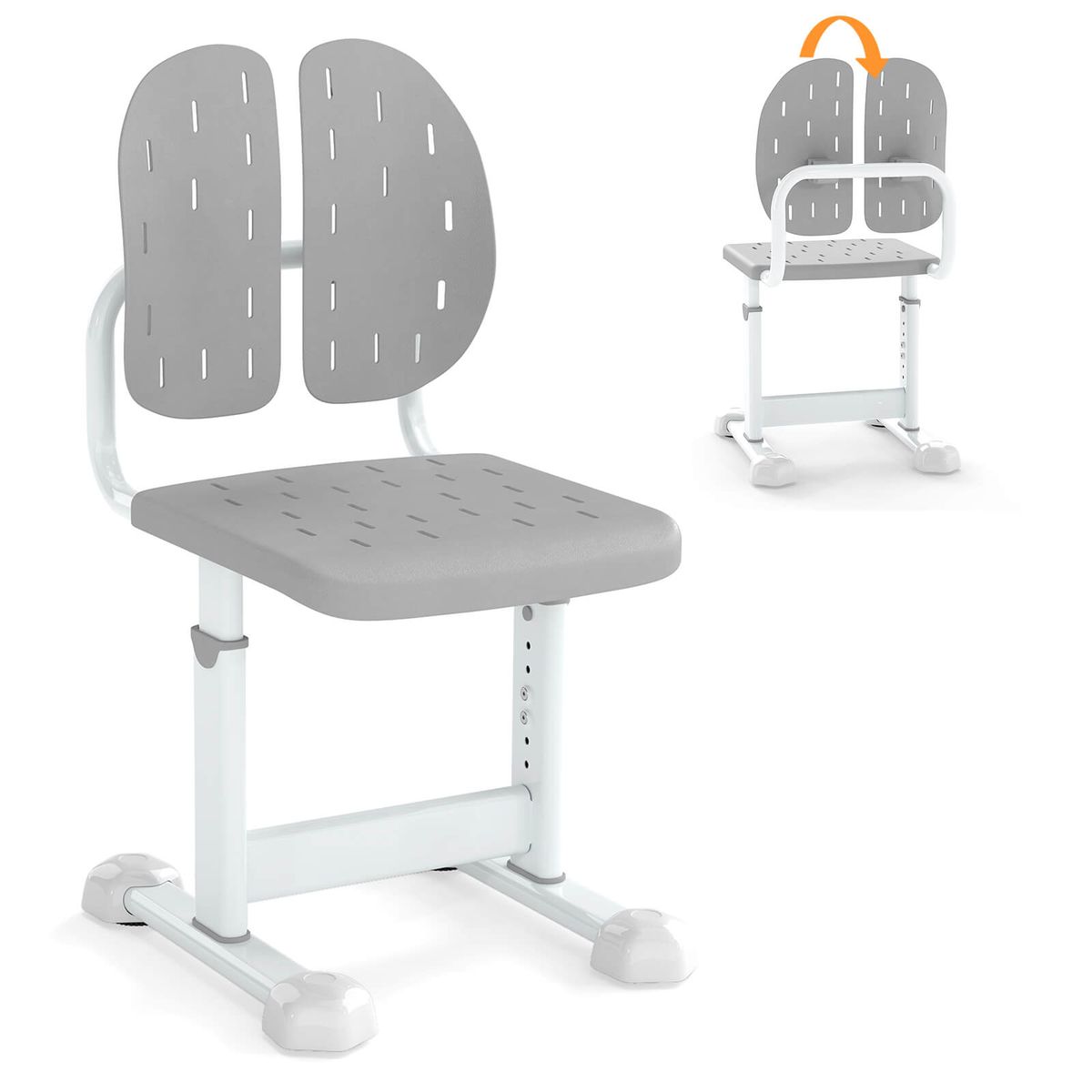 Kids Desk Chair with Adjustable Height and Dual Backrest - Gray