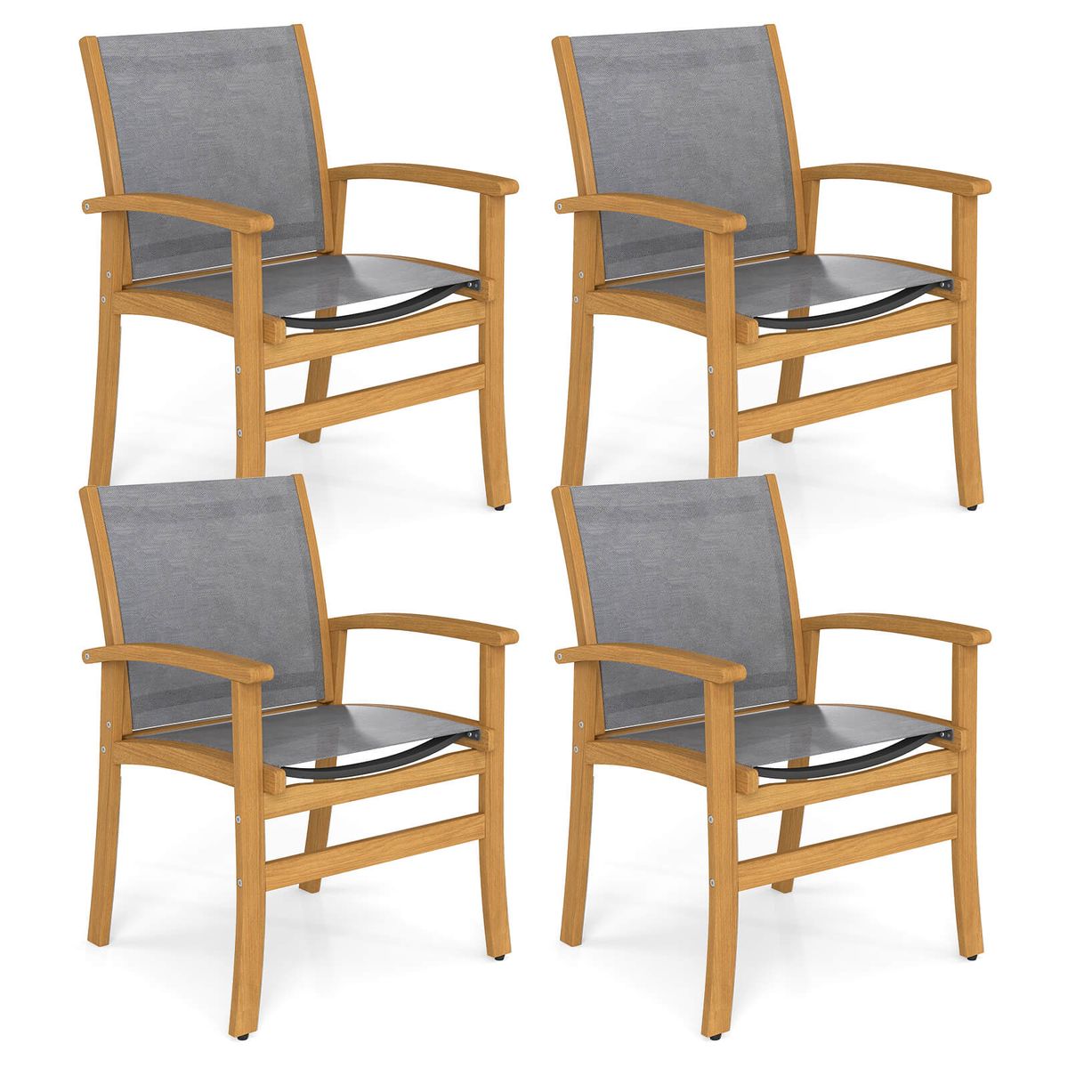 Costway Outdoor Dining Chairs Acacia Wood Patio Chairs with Breathable Fabric Seat - Grey