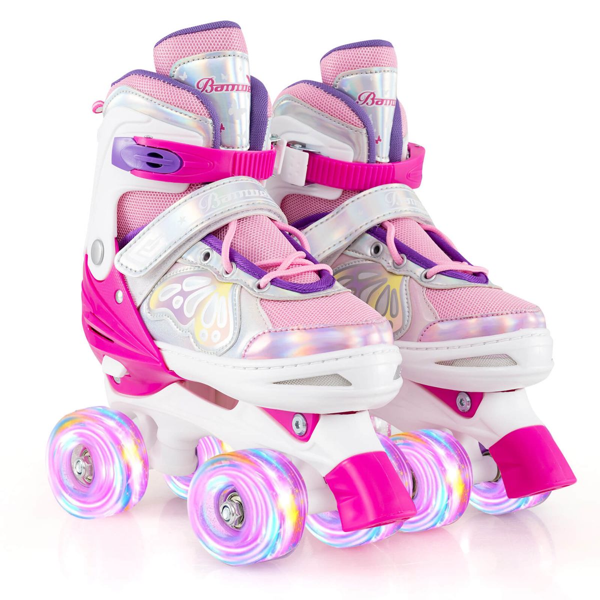Photos - Roller Skates Costway Kids' Adjustable Quad Skates with Light-up Wheels - Rose Red-8-13 HCST11407 