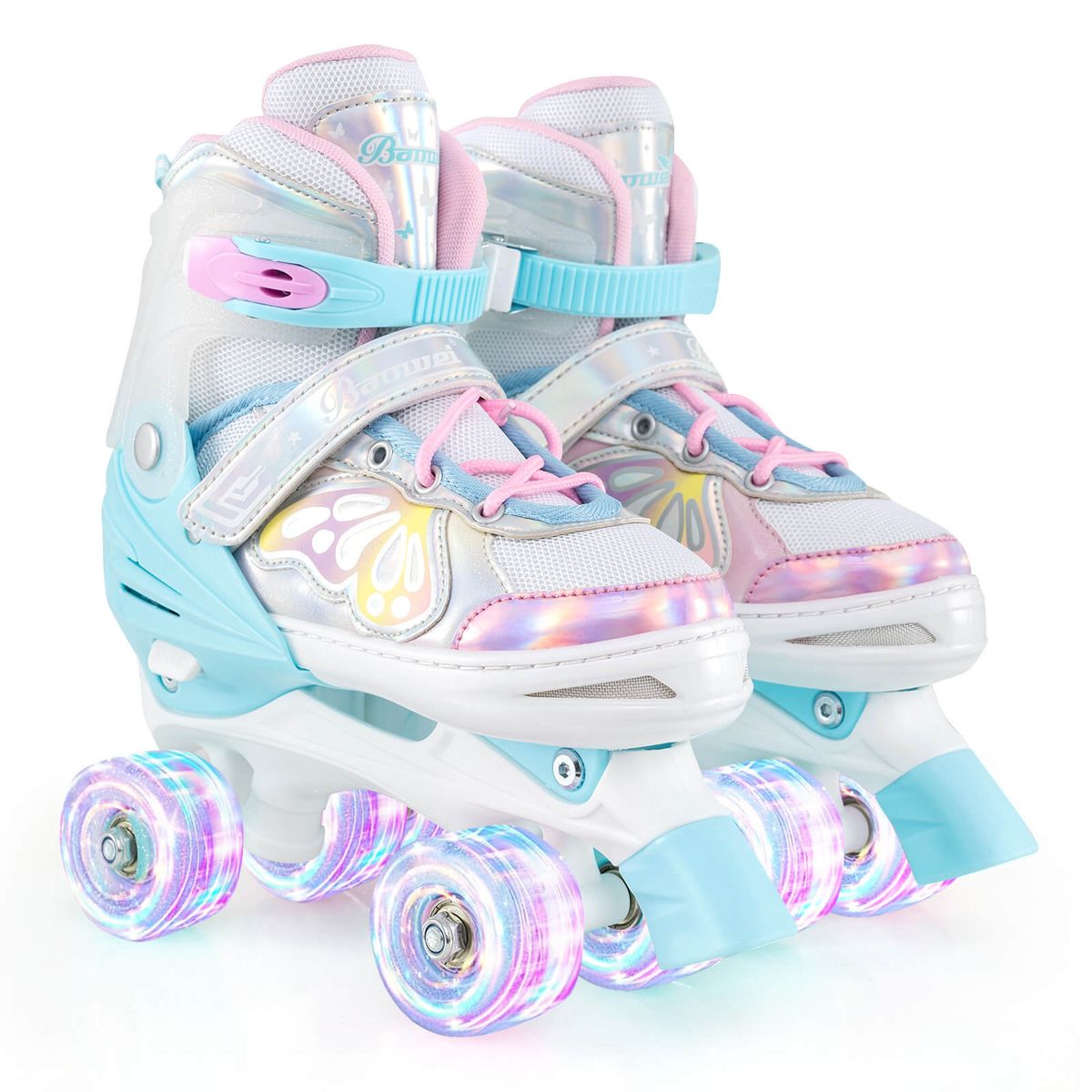 Kids Adjustable Quad Skates with Lightup Wheels  Blue813