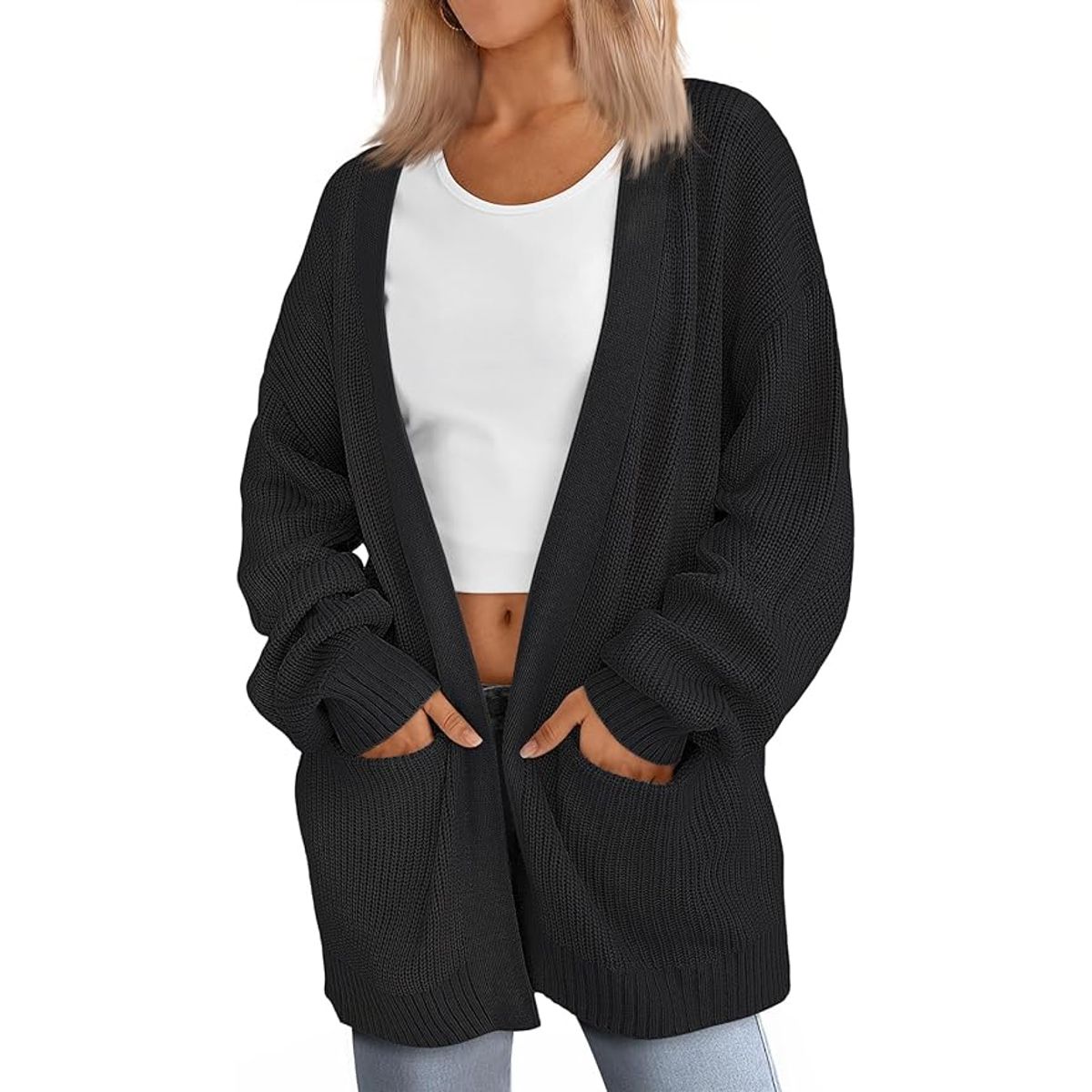 Women's Oversized Cardigan - Black,XL