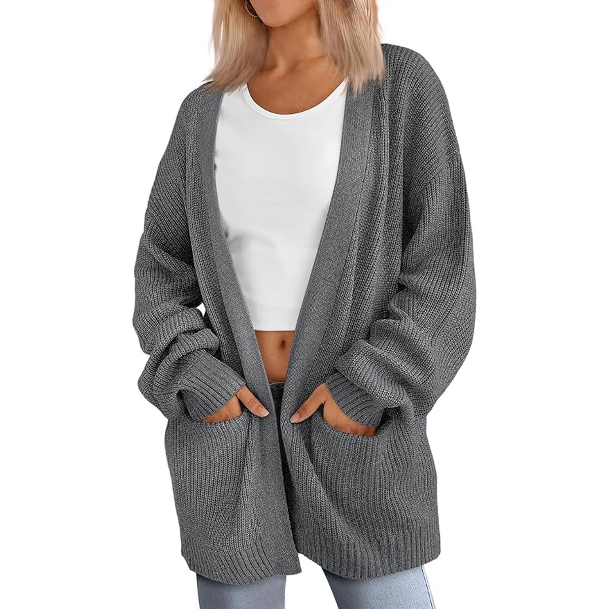 Women's Oversized Cardigan - Grey,L