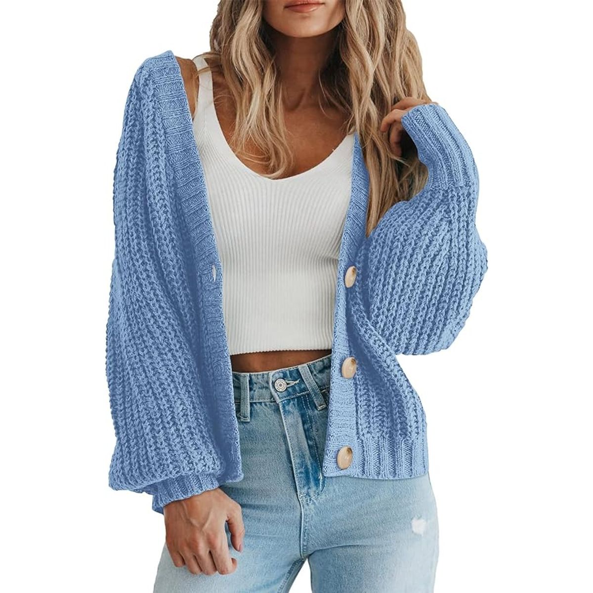 Women's Chunky Knit Open Front Cardigan - Blue,XL