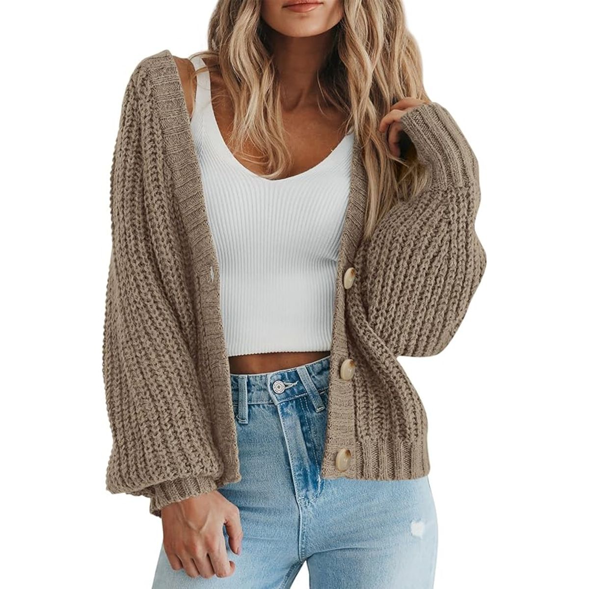 Women's Chunky Knit Open Front Cardigan - Brown,L