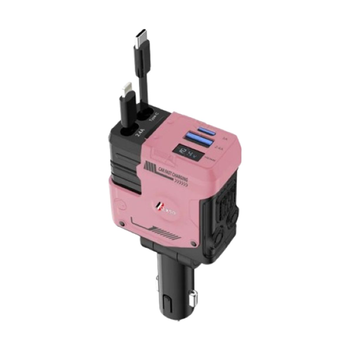 3-in-1 Retractable Super Fast Charging Cable (1- to 3-Pack) - 2PK Pink Retractable Car Charger