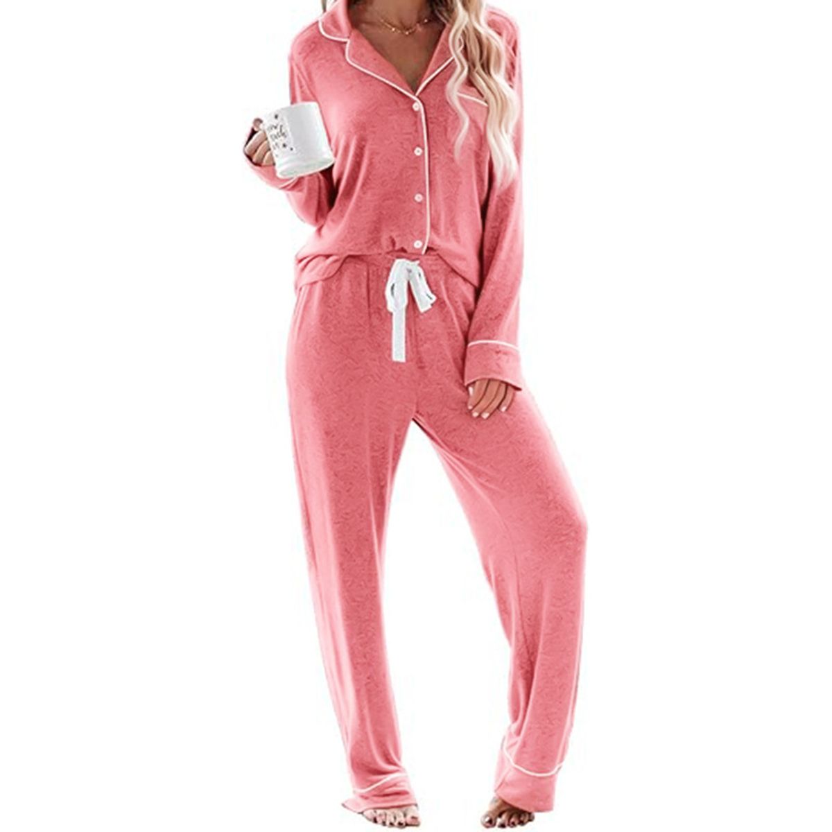 Women's Button Down Lapel Pajamas - Red,S