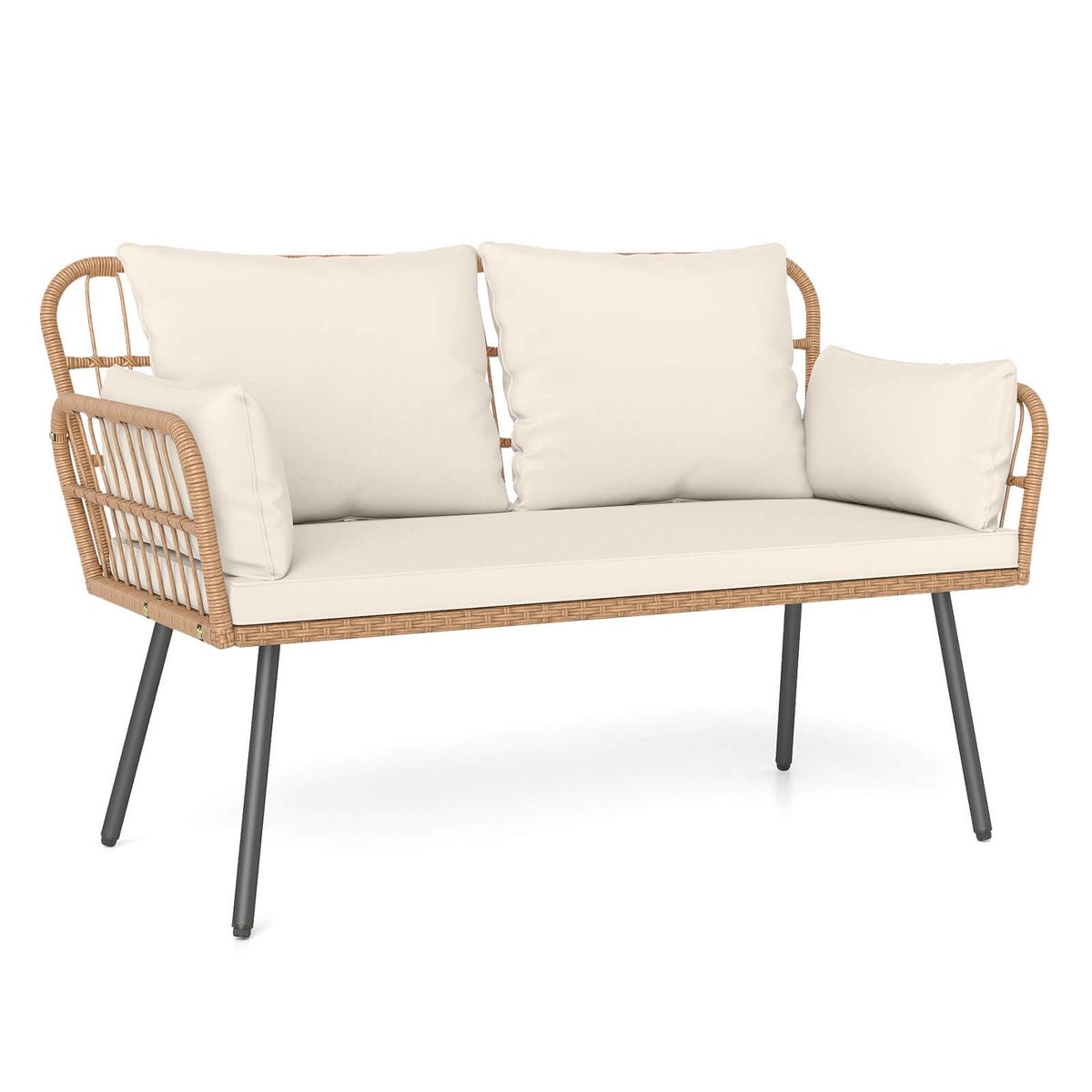 Wicker  Patio  Loveseat  Sofa  - White