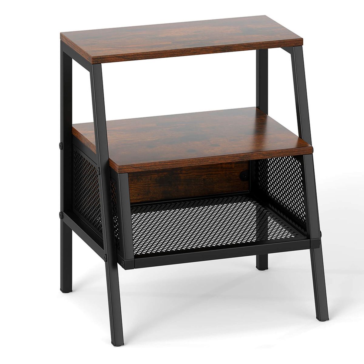 Photos - Storage Сabinet Costway 3-Tier Industrial Nightstand with 2 Open Shelves - 1 PCS HCST10884 