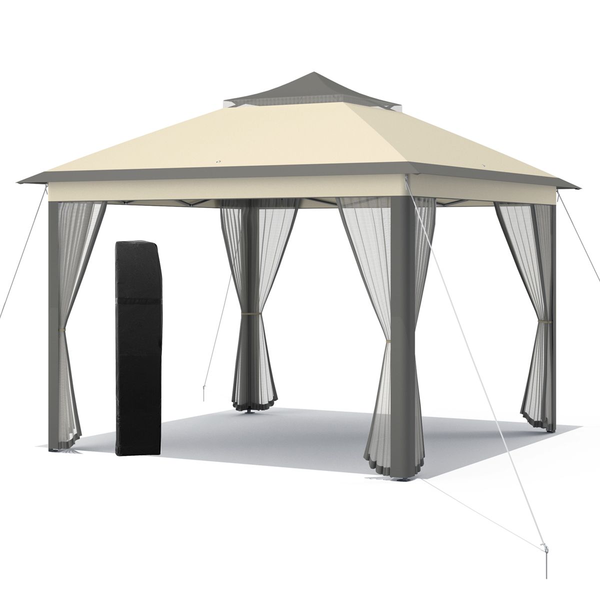 11 x 11-Foot 2-Tier Pop-up Canopy with Carrying Bag - Gazebo Tent-Brown