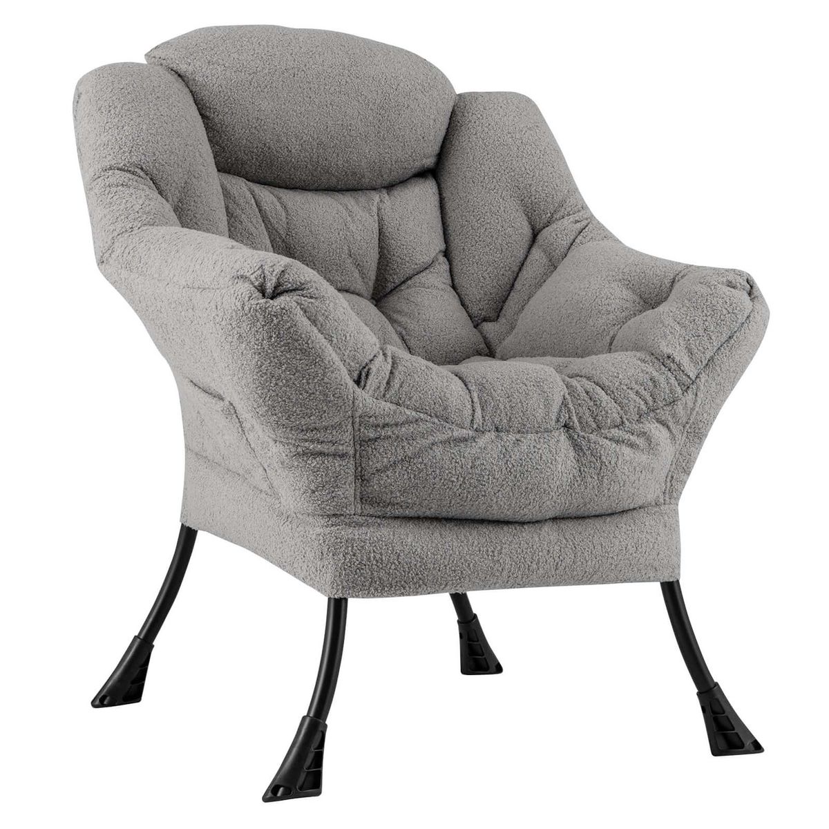 Large Lazy Chair with Cozy Head Pillow Stylish Tufted Back & Seat Armrests - Grey