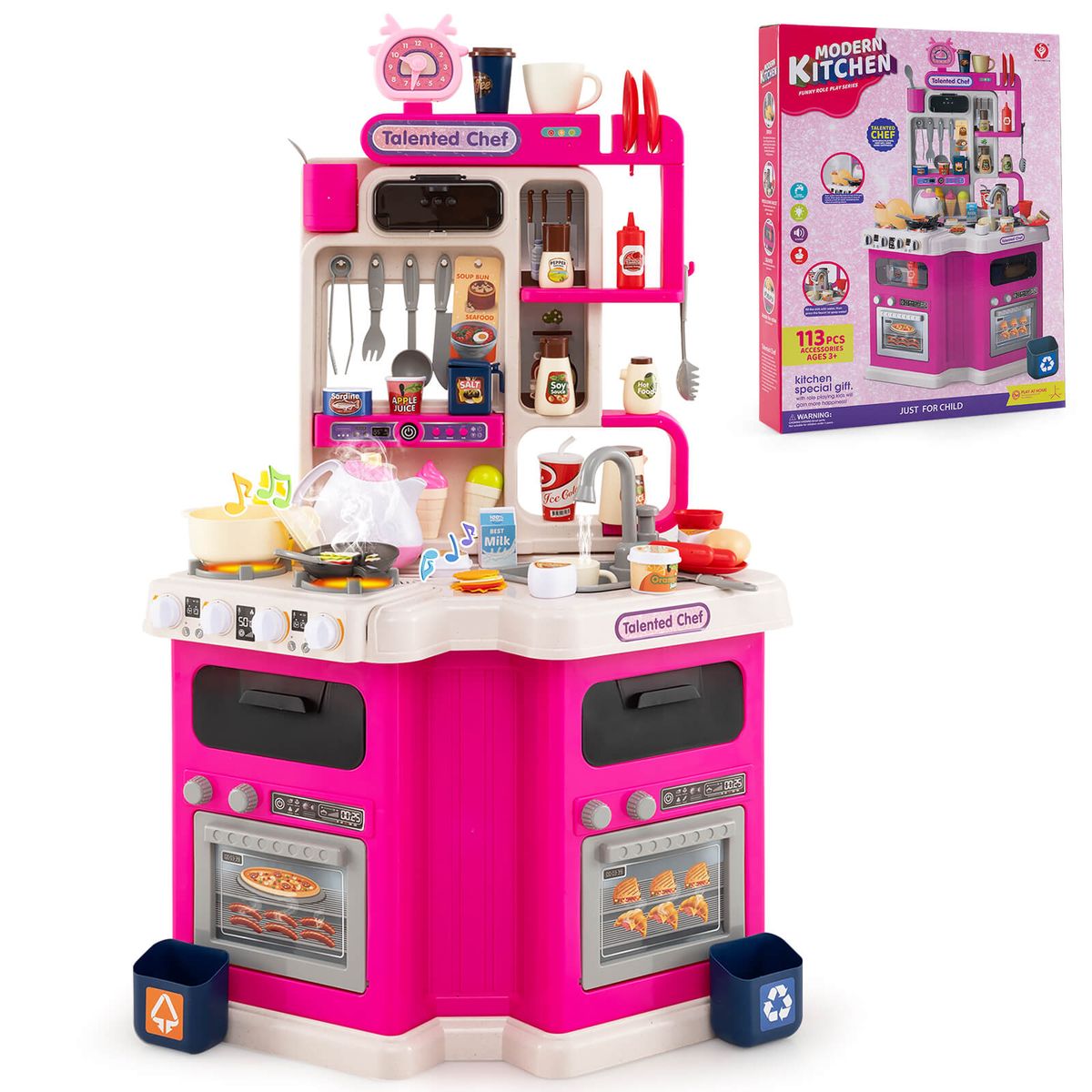 Kids' Kitchen Play Set (113 Piece Set) - Pink