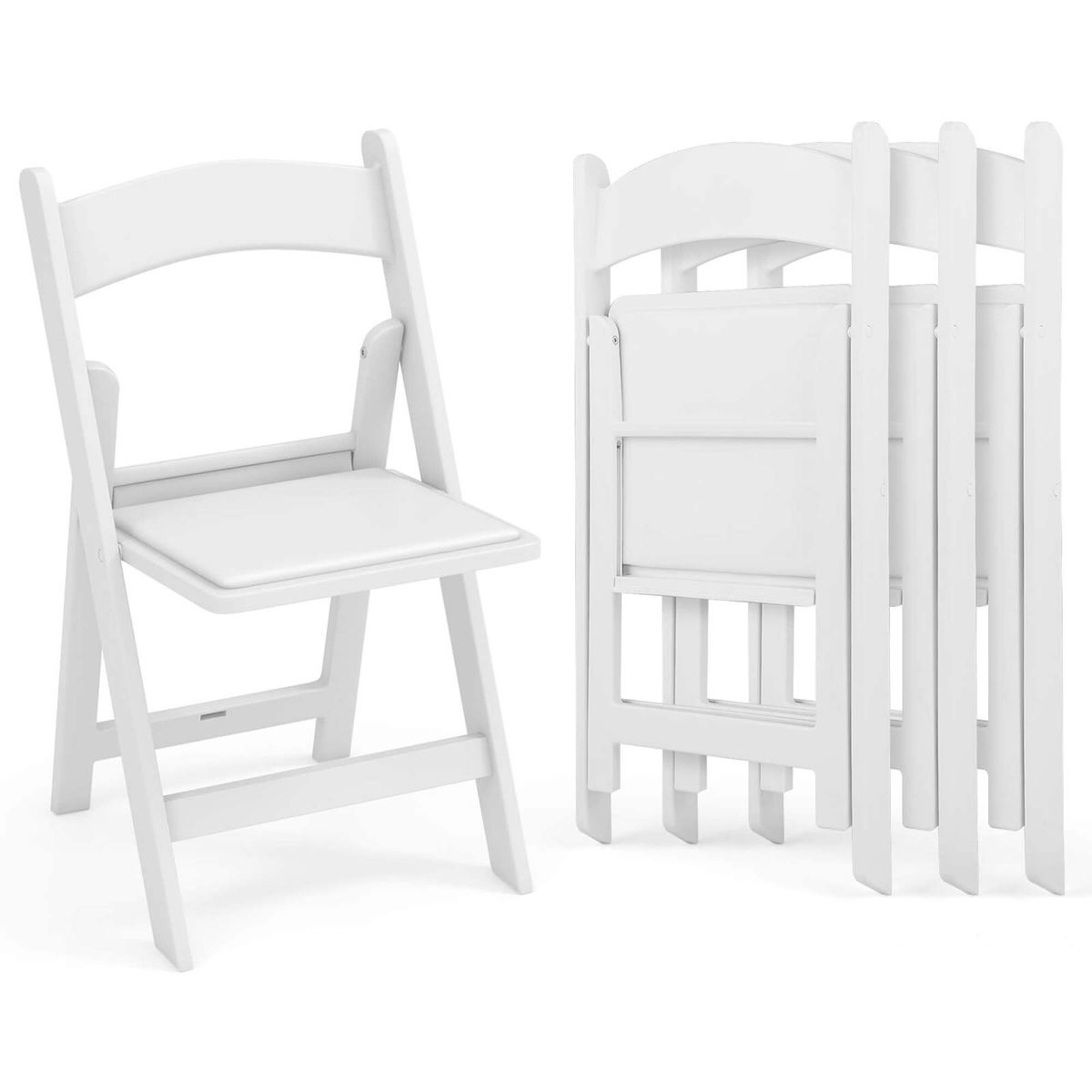 Resin Folding Chairs with Padded Seat - White-12 Pack
