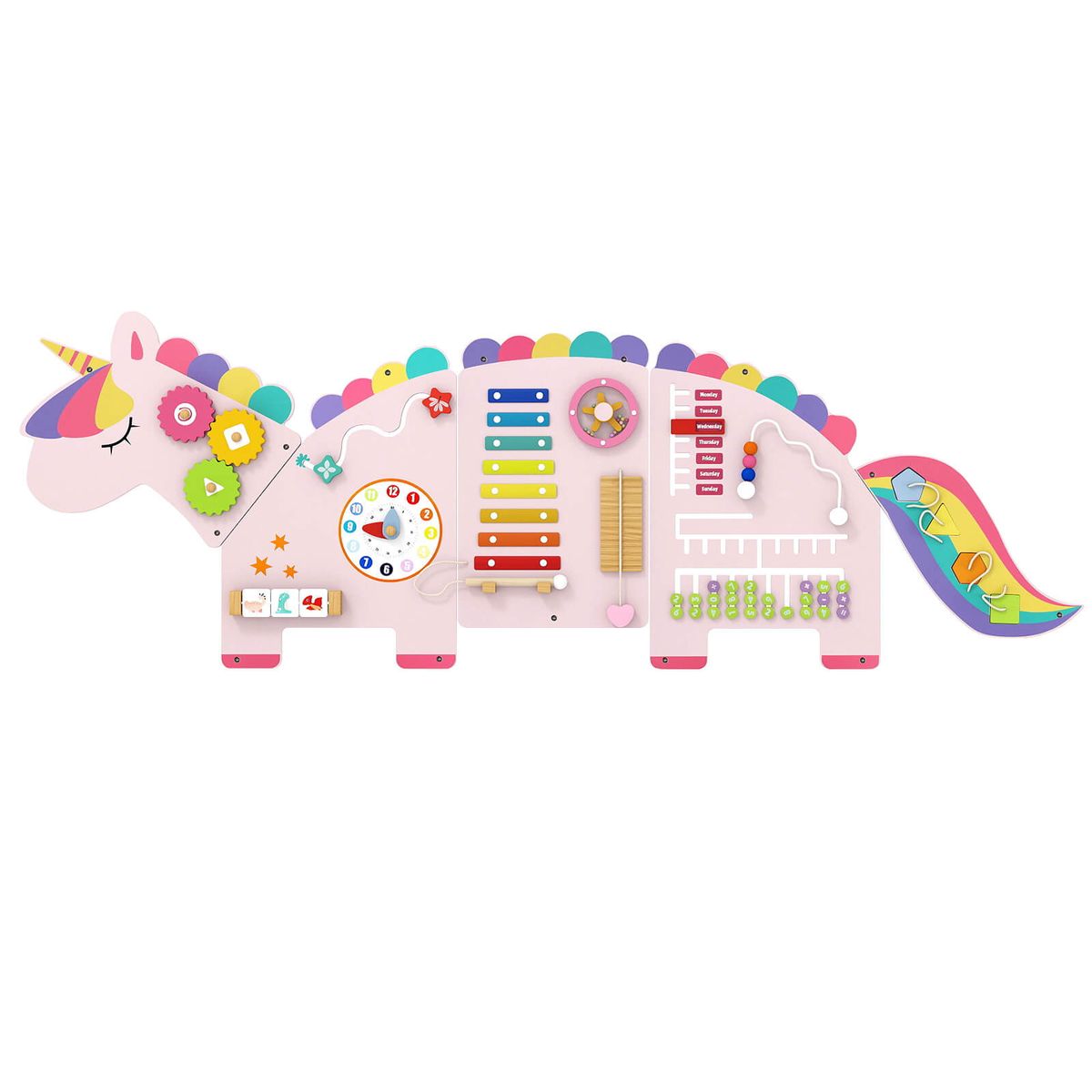 11-in-1 Dinosaur Activity Wall Busy Board - Pink - 61”