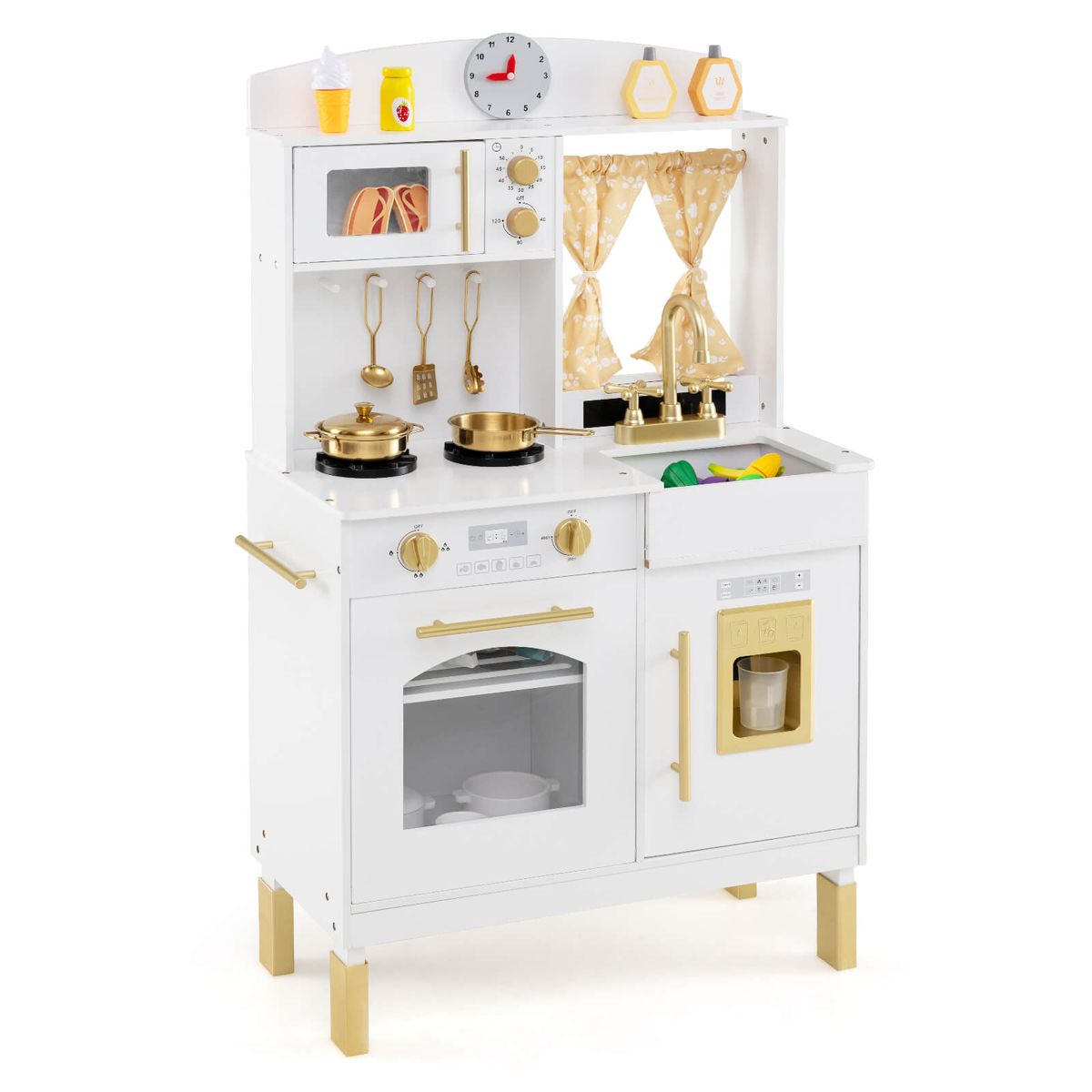 Play Kitchen wit Adjustable Height and Cookware Accessories - White