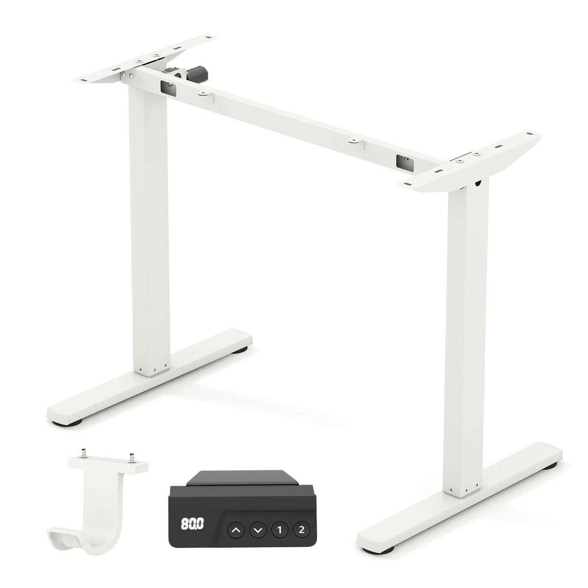 Electric Standing Desk Frame with LED Display and Child Lock Function - White