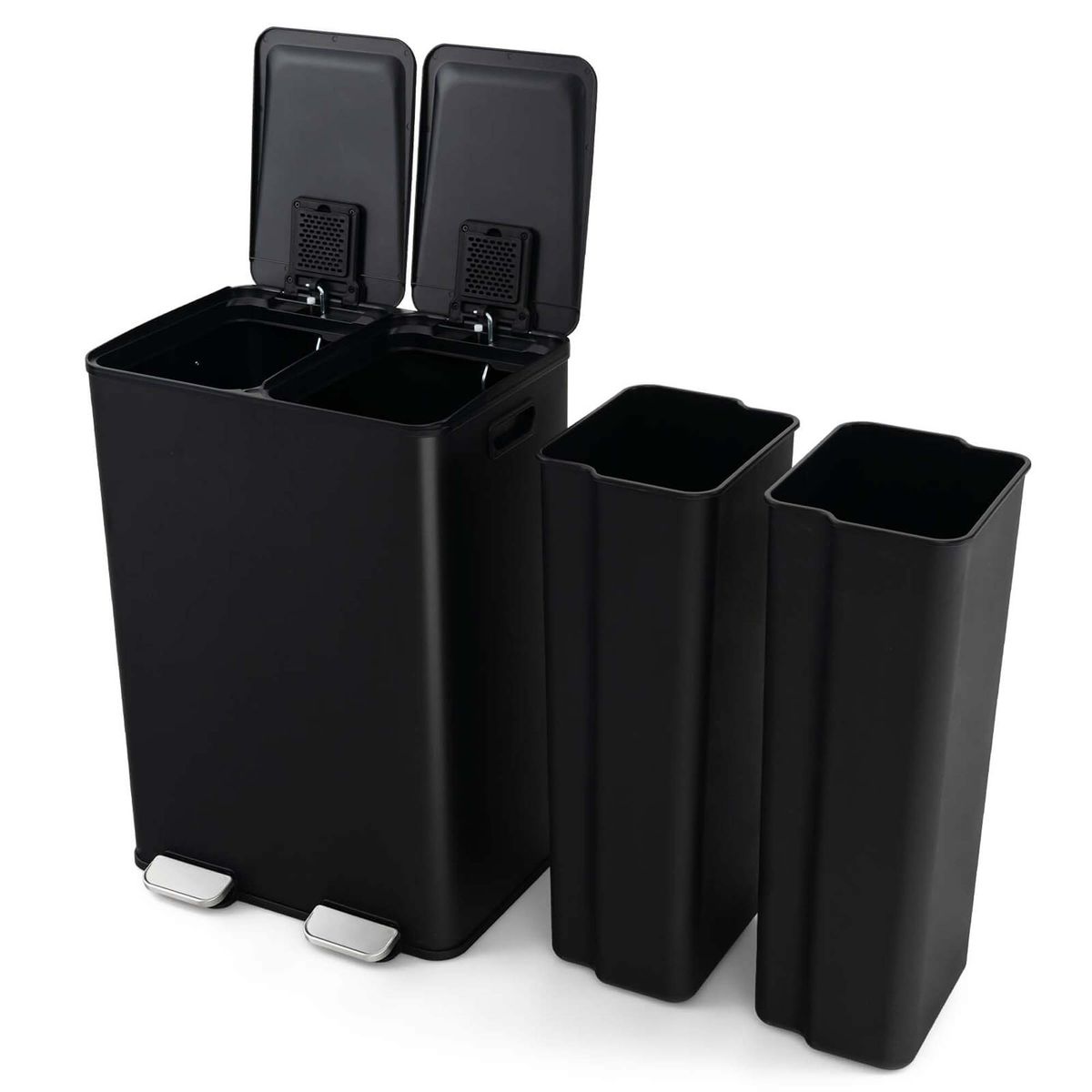 Photos - Waste Bin Costway 16-Gallon Dual Step Stainless Steel Trash and Recycle Bin - 16 Gallon Dual Step Trash Can Black HCST03091