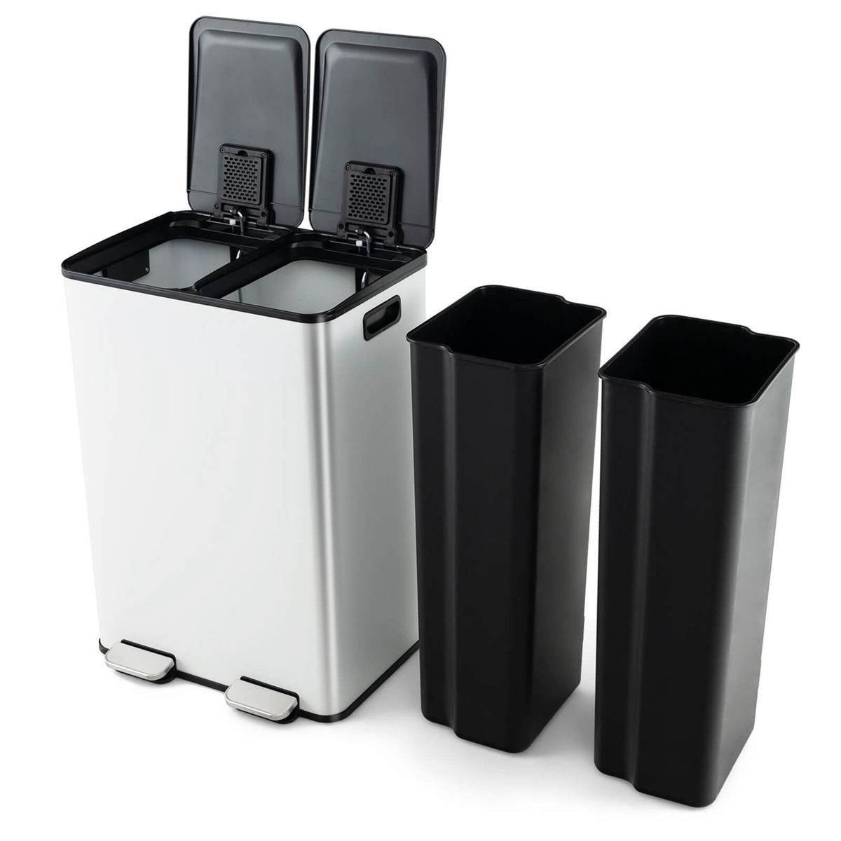 16-Gallon Dual Step Stainless Steel Trash and Recycle Bin - 16 Gallon Dual Step Trash Can White