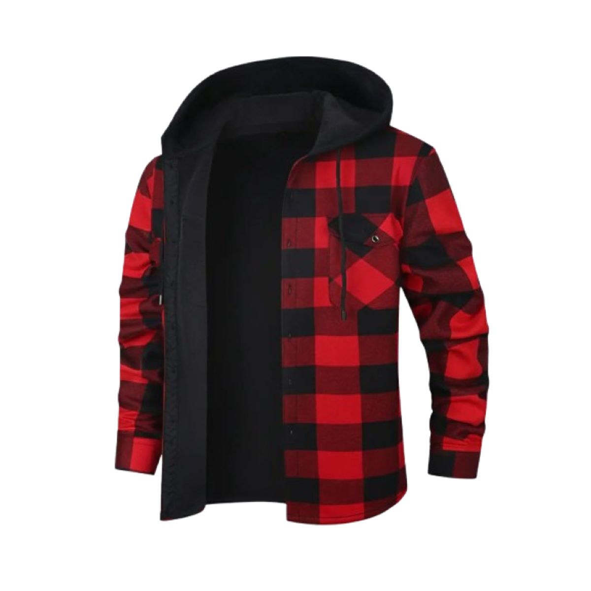 Men's Classic Plaid Hooded Jacket - Red,S