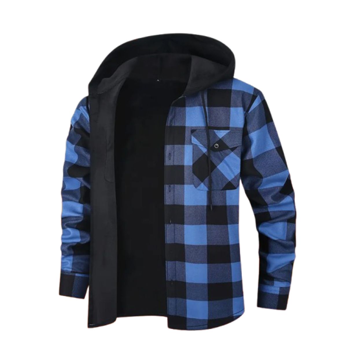 Men's Classic Plaid Hooded Jacket - Blue,S