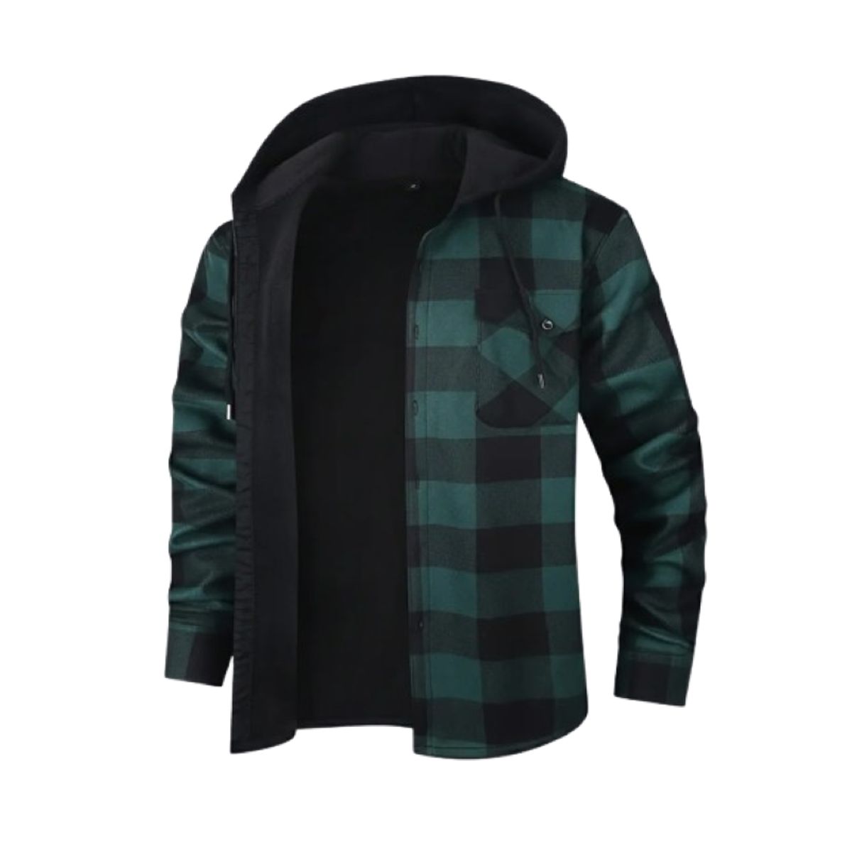 Men's Classic Plaid Hooded Jacket - Green,XXL