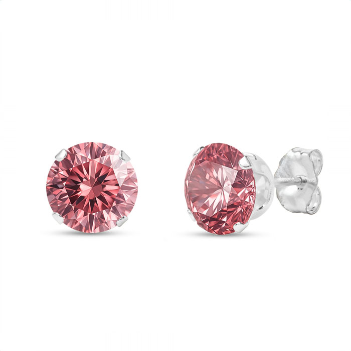 1 Carat Lab Created Moissanite Stud Earrings - 1 Carat Pink Moissanite Studs in White