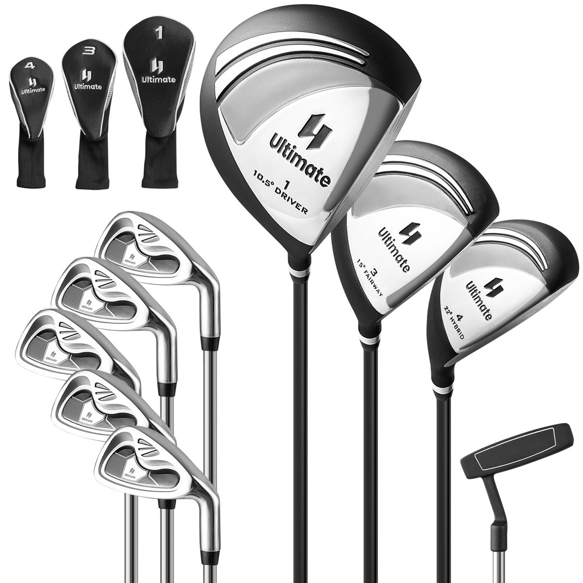 Mens 9Piece Complete Golf Club Set Right Hand  Golf Club Set Gray
