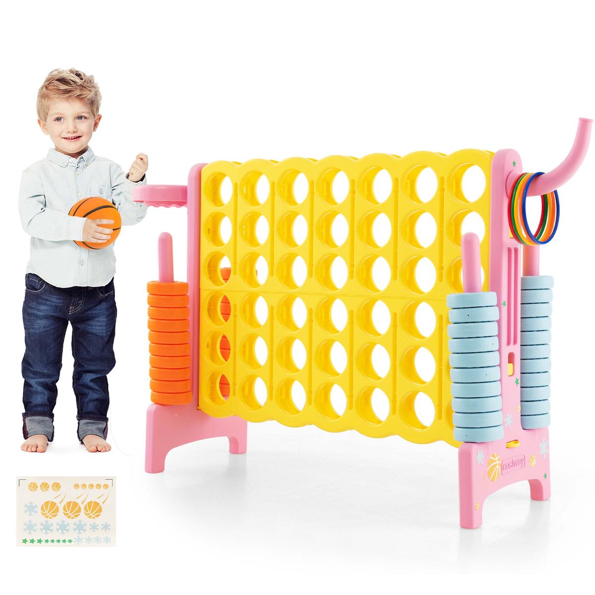 Jumbo 4-to-Score 4 in A Row Giant Game Set with Stickers for Kids Adults - Yellow