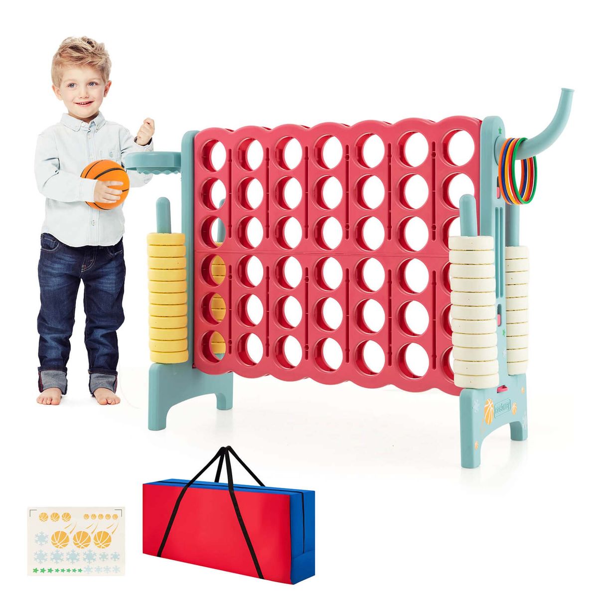 Jumbo 4-to-Score 4 in A Row Kids Game Set - Giant Game Set-Red&Blue