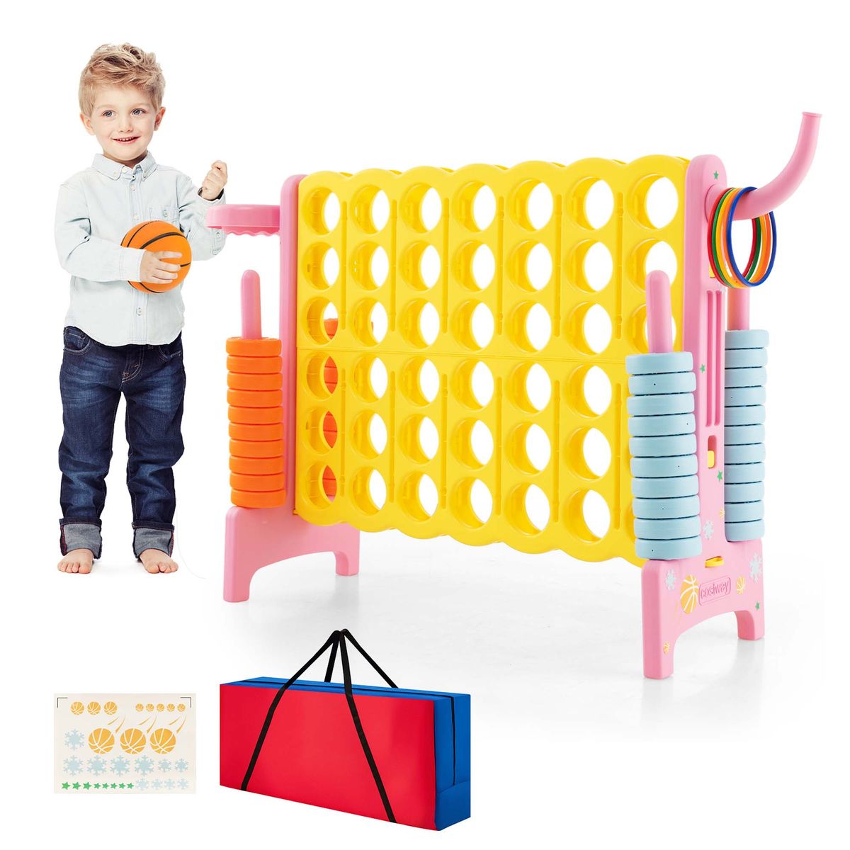 Jumbo 4-to-Score 4 in A Row Kids Game Set - Giant Game Set-Yellow&Pink