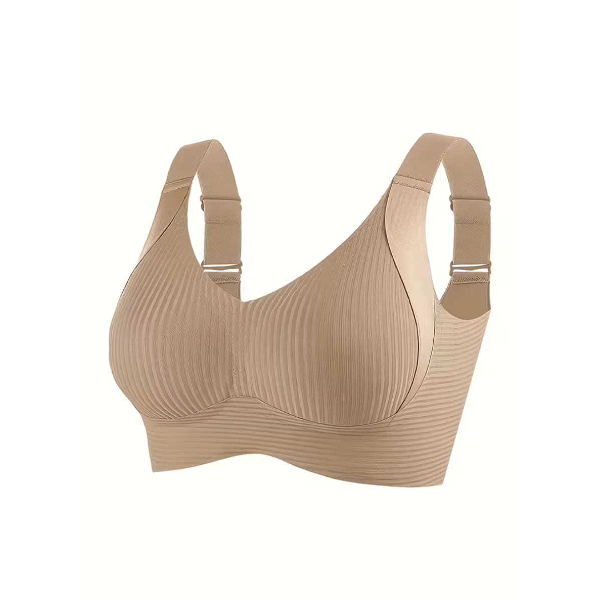 Womens Everyday Wireless Ribbed Sports Bra  Beige2XL