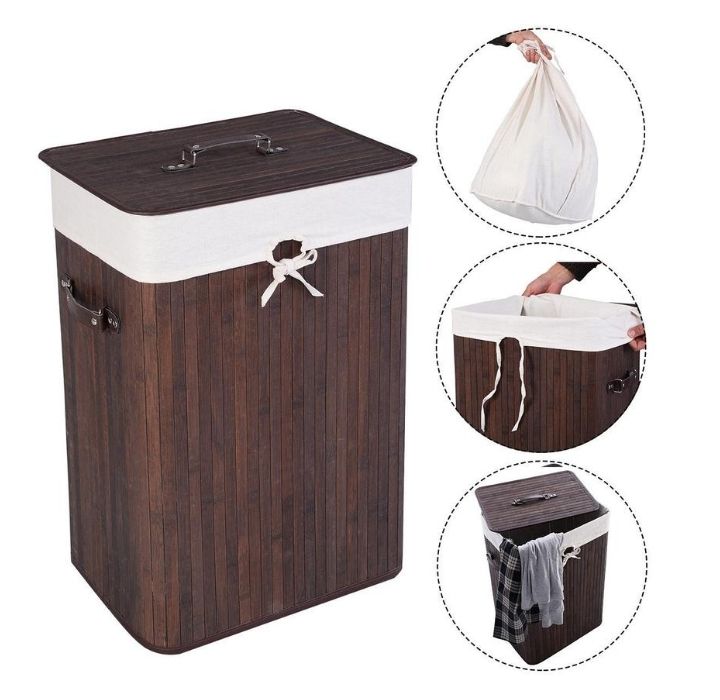 Rectangle Bamboo Laundry Hamper - Brown