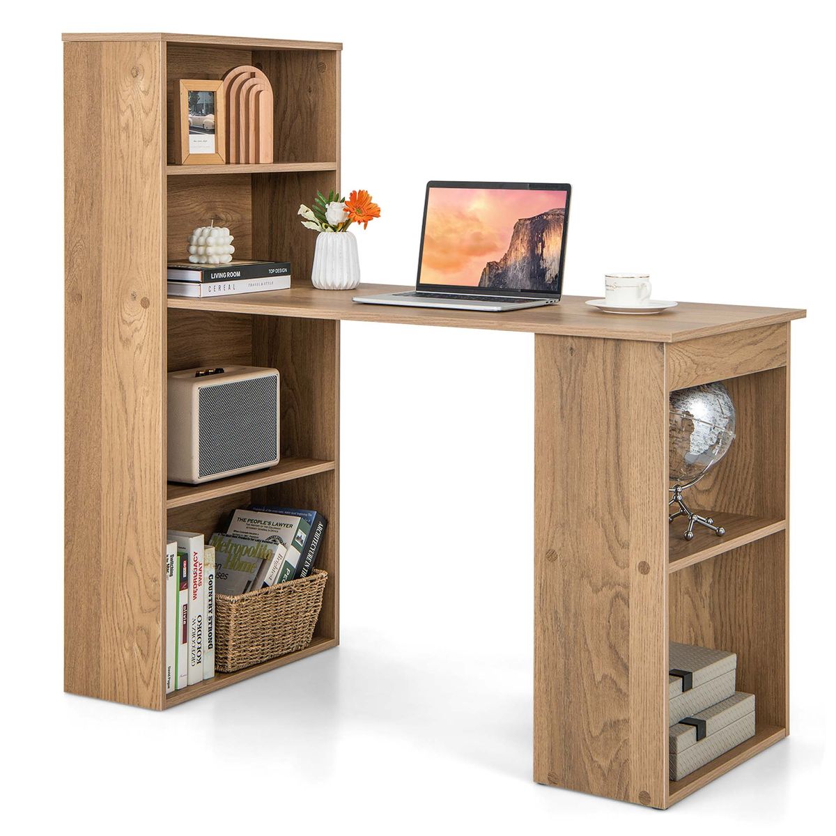 Photos - Office Desk Costway Computer Desk Writing Workstation Office with 6-Tier Storage Shelves - Natural CB10301NA 
