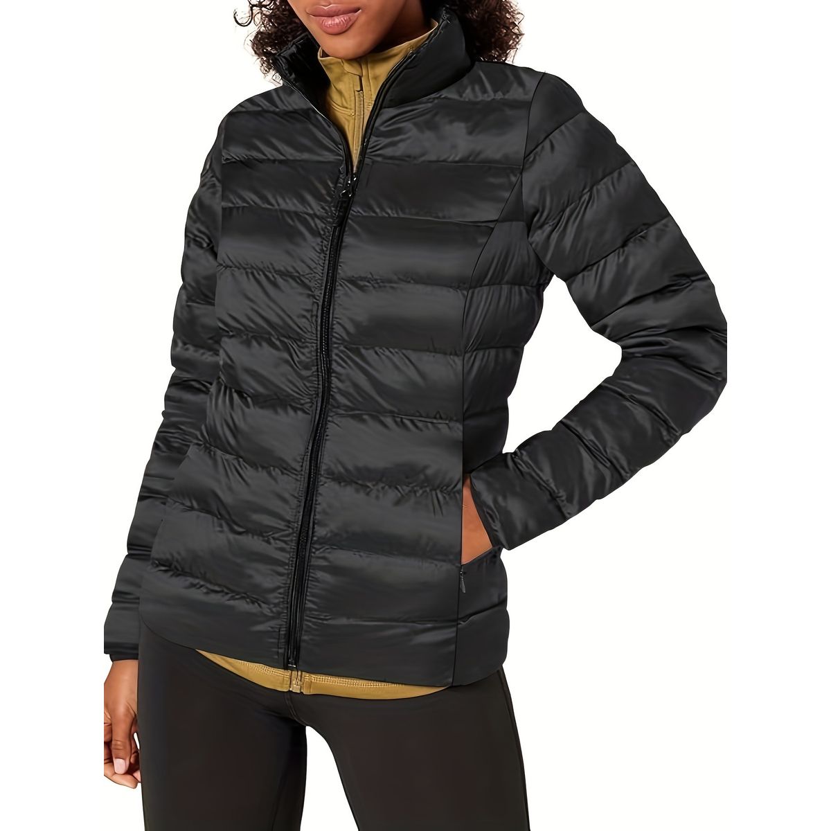 Women‘s Lightweight Water-Resistant Packable Puffer Jacket - Black-XL