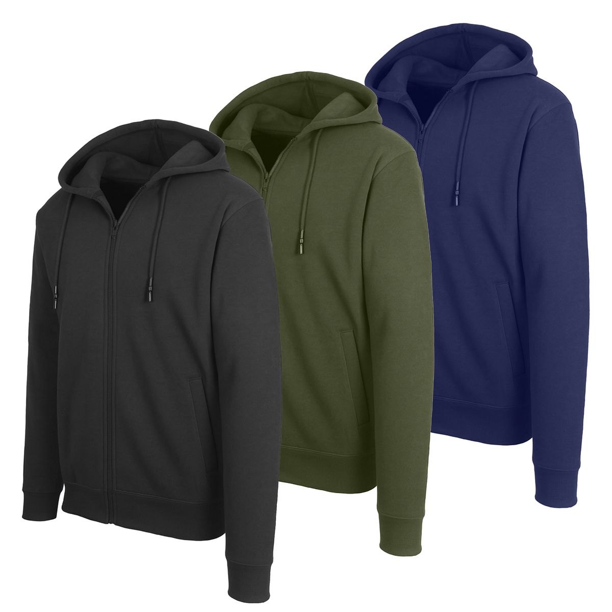 Men’s Zip-Front Fleece Lined Hooded Sweatshirt (3-Pack) - J/MFCH-50 / BK-OL-NV / M