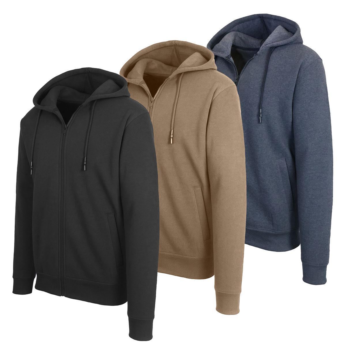 Men’s Zip-Front Fleece Lined Hooded Sweatshirt (3-Pack) - J/MFCH-50 / BK-LBN-CH / L