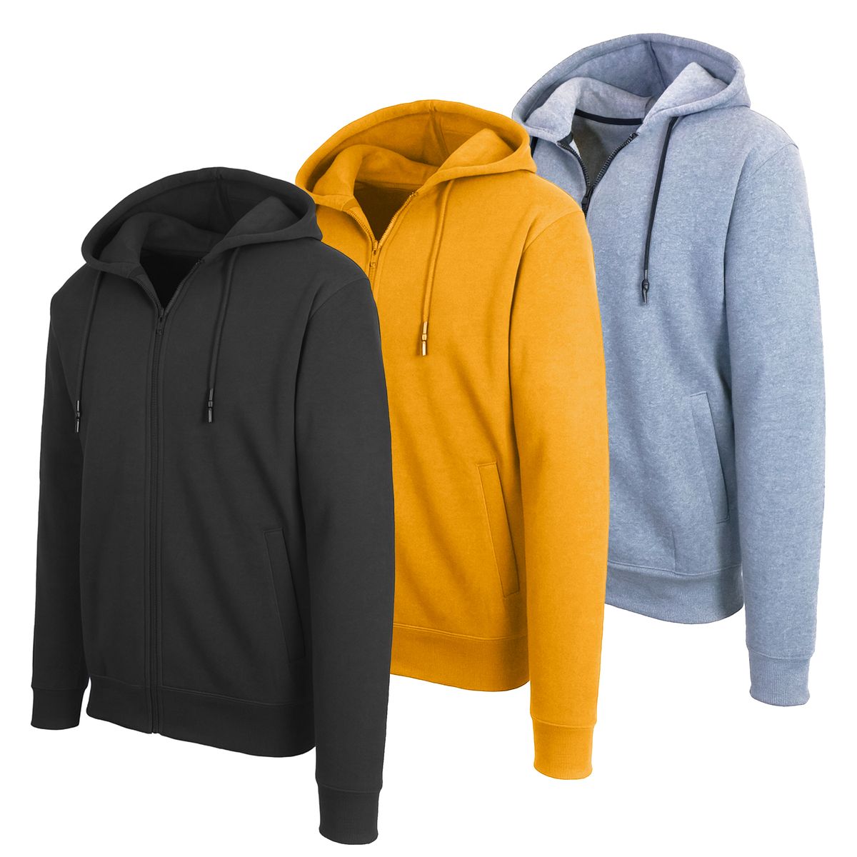 Men’s Zip-Front Fleece Lined Hooded Sweatshirt (3-Pack) - J/MFCH-50 / BK-HG-BZ / XL