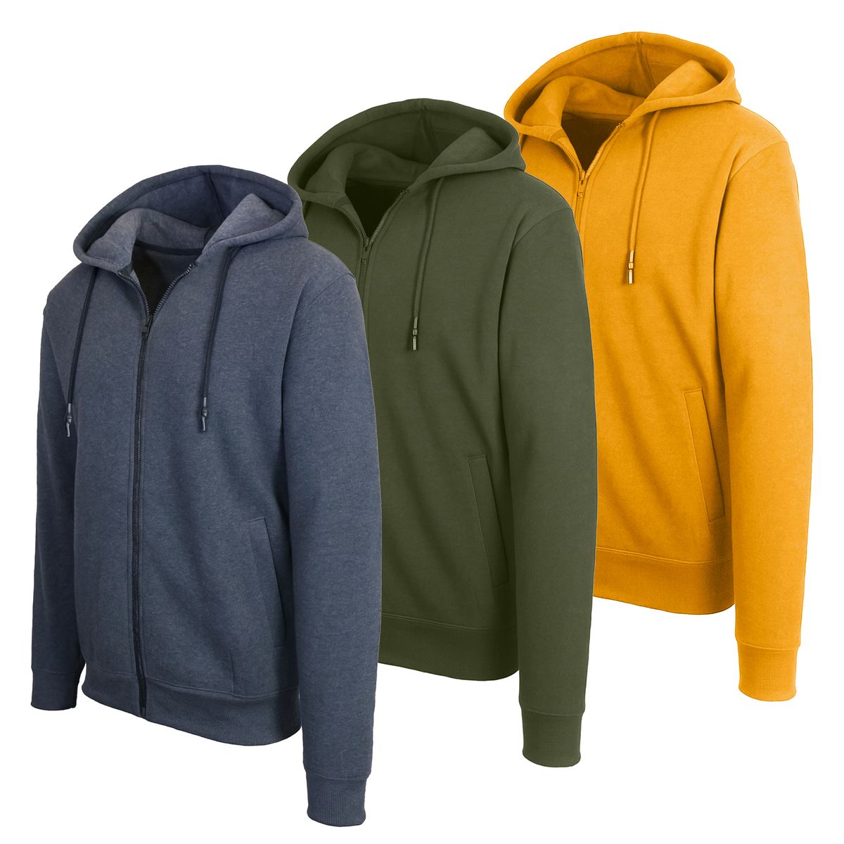 Men’s Zip-Front Fleece Lined Hooded Sweatshirt (3-Pack) - J/MFCH-50 / CH-OL-BZ / XL