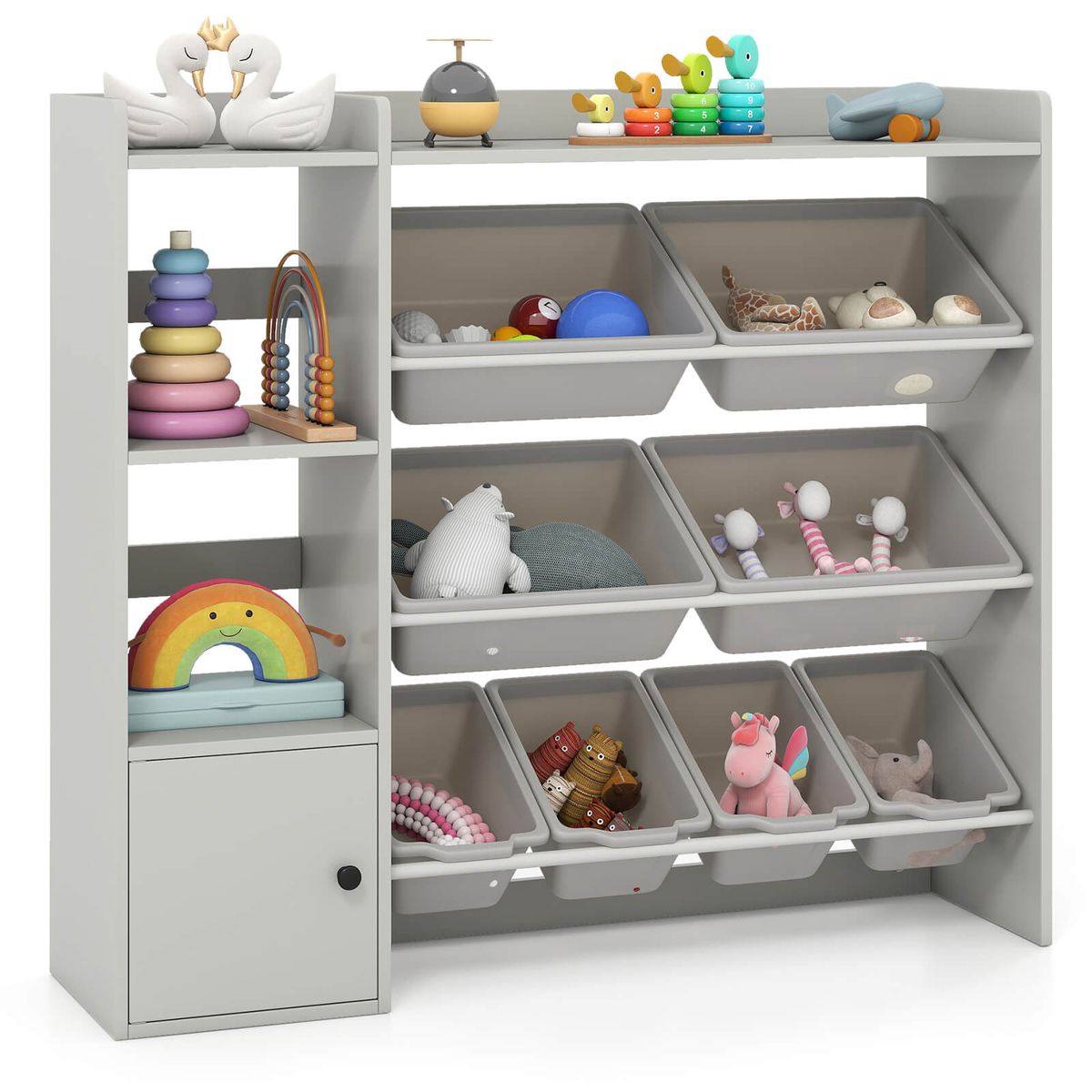 Kids' Wooden Toy Storage and Bookshelf - Gray