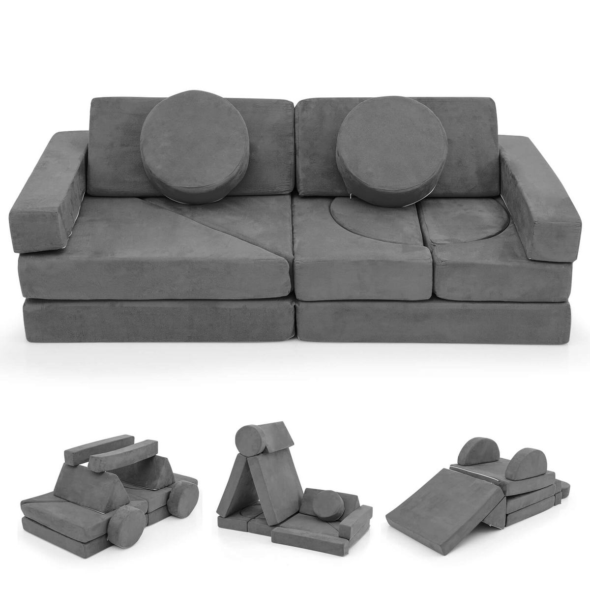 Kids' Modular Play Sectional Sofa (14 Pieces) - Gray-image-SKU17970557