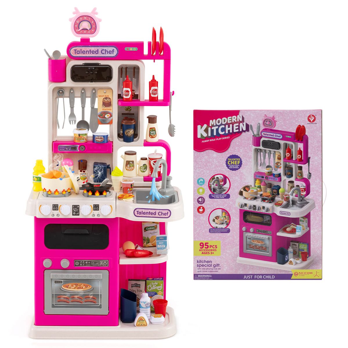Photos - Role Playing Toy Costway Kids' Kitchen Play Set  - Pink HCST11556 (95 Pieces)