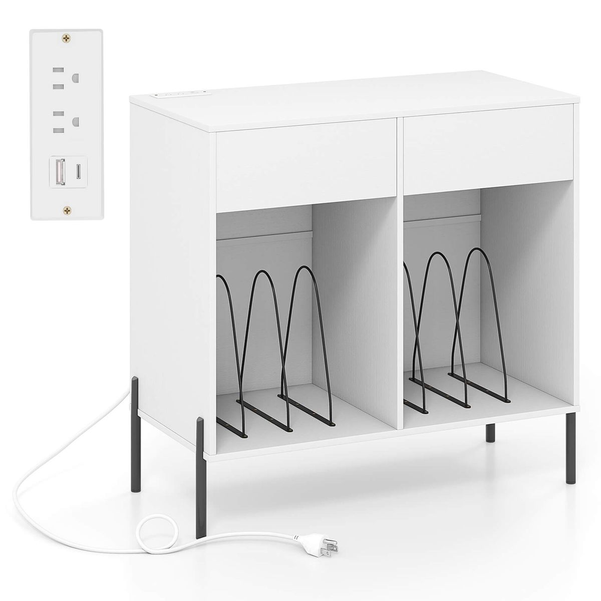 Large Record Player Stand Charging Station - White