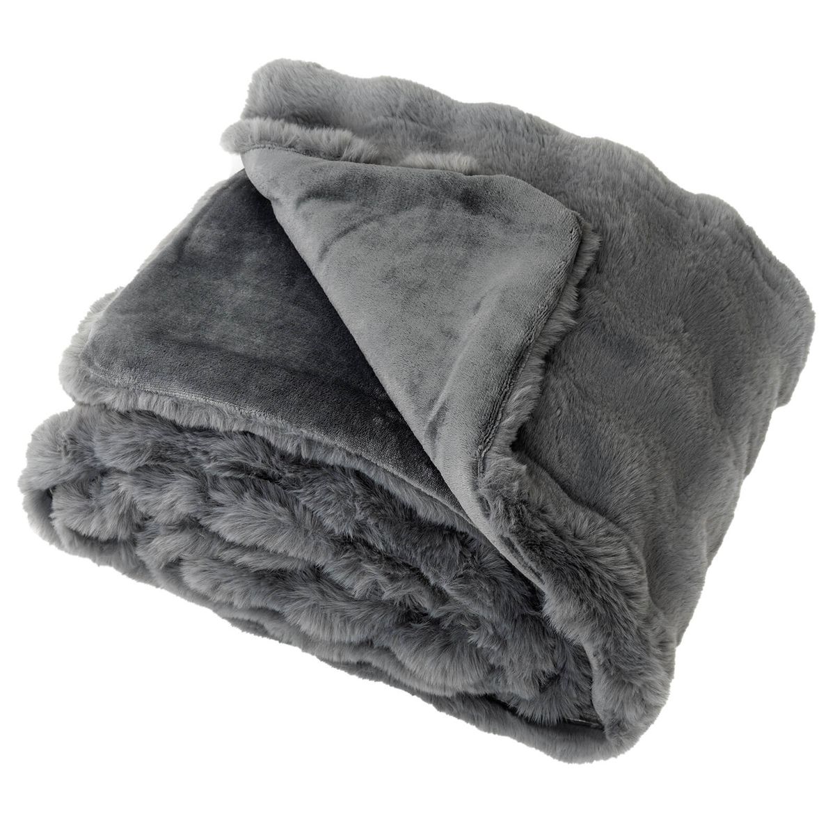 Bubble Faux Rabbit Fur Throw Blanket - Gray