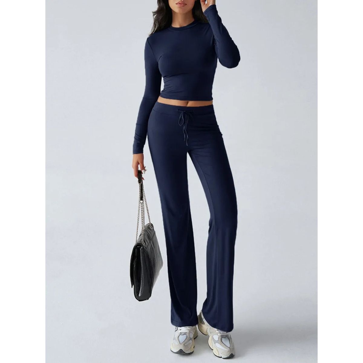 Women's Slim Fit Lounge Set (2 Pieces) - Navy Blue,M