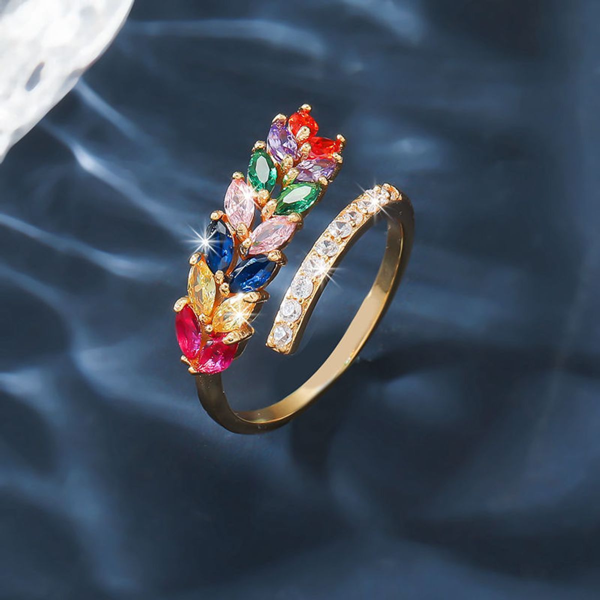 Women’s Adjustable Wheat-Design Ring  - Rainbow