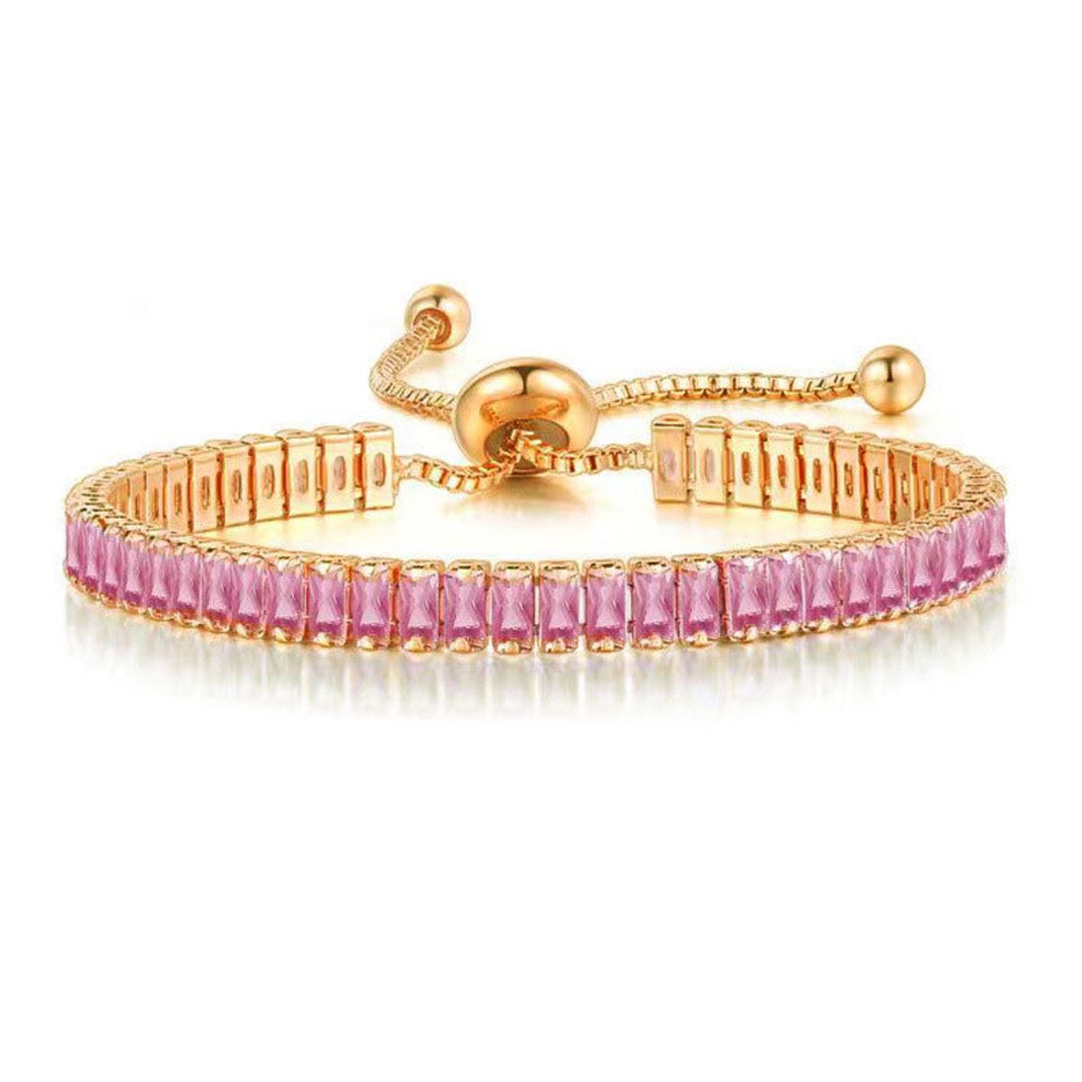 Women's Adjustable Baguette Stone Bracelet - Pink