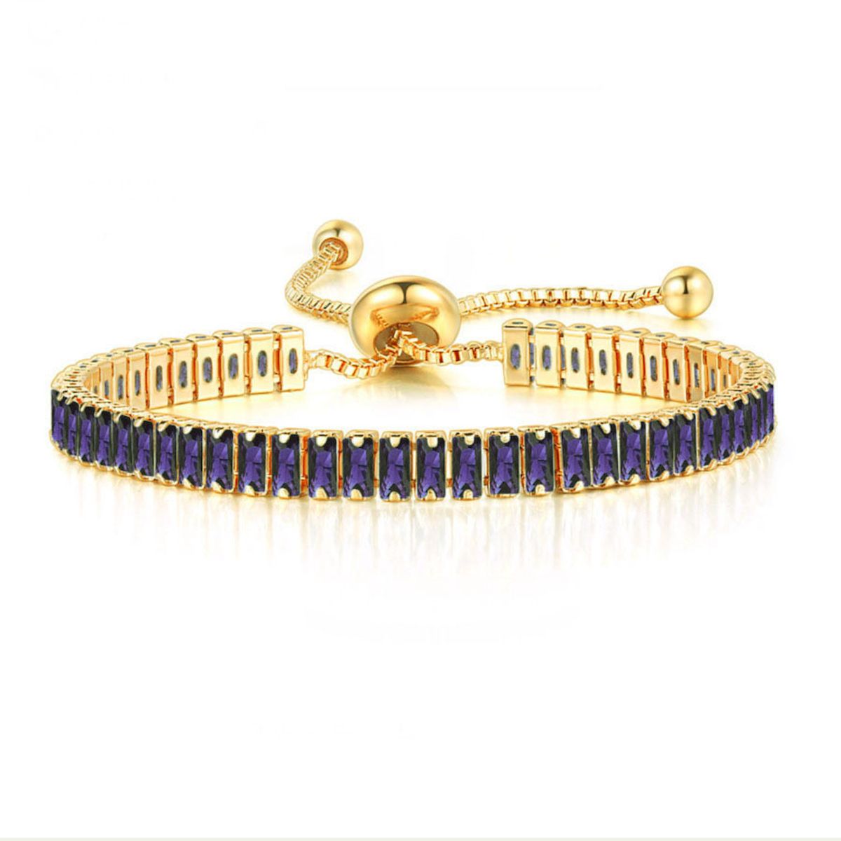 Women's Adjustable Baguette Stone Bracelet - Purple