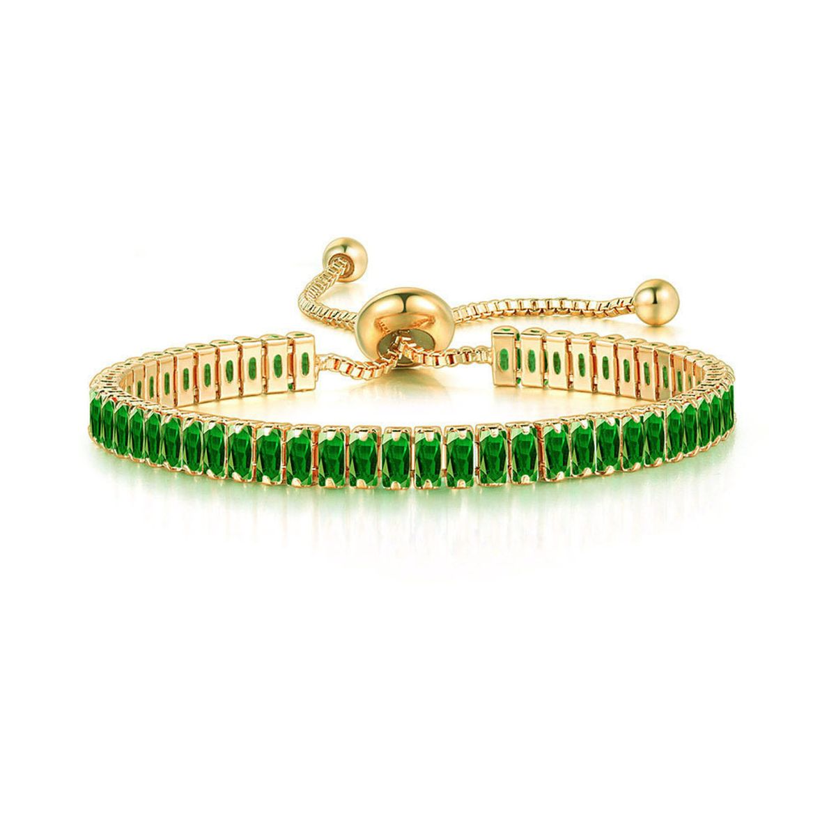 Women's Adjustable Baguette Stone Bracelet - Emerald Green